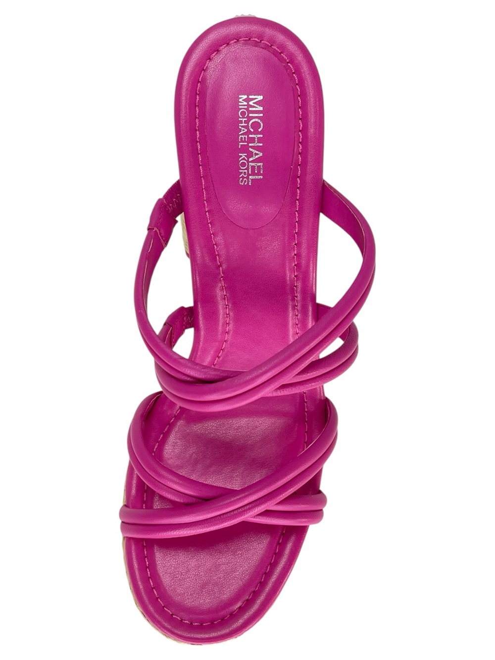 Michael Kors Corrine Pink Leather Raffia Womens Platform Sandals Size 7.5M - Picture 7 of 12